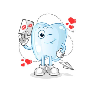 Diş tutma aşk mektubu illüstrasyonu. karakter vektörü