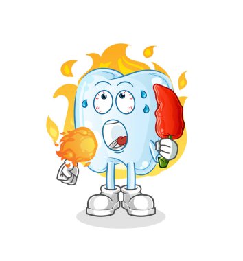 Diş, acı biber maskotu yer. çizgi film vektörü