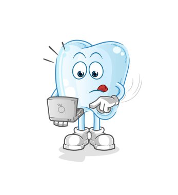 Laptop maskotlu diş. çizgi film vektörü
