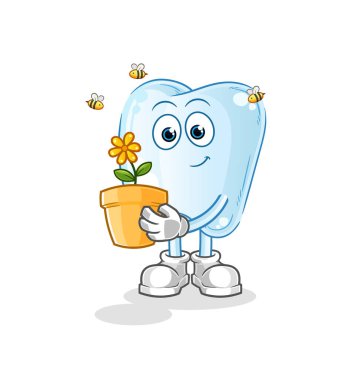 Çiçek saksısı ile diş. karakter vektörü