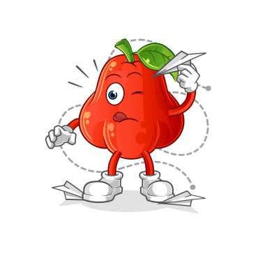 su elması ve kağıt uçak karakteri. çizgi film maskotu vektörü