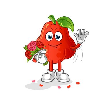 Buket maskotlu su elması. çizgi film vektörü