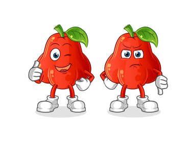 Su elması yukarı ve baş parmak aşağı. çizgi film maskotu vektörü