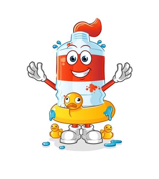 Watercolor Tube Duck Buoy Cartoon Cartoon Mascot Vector — Stock Vector