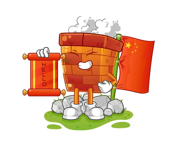 Chaminé Desenho Animado Chinês Vetor Mascote Desenhos Animados — Vetor de Stock