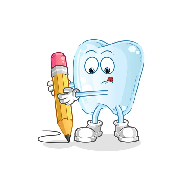 Tooth Write Pencil Cartoon Mascot Vector — Stock Vector