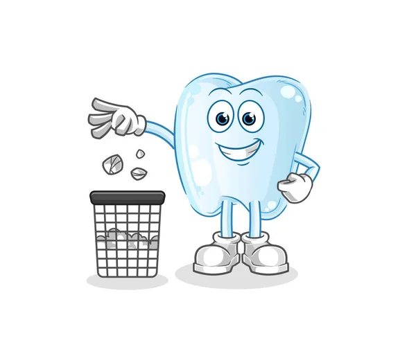 Tooth Throw Garbage Mascot Cartoon Vector — Stock Vector