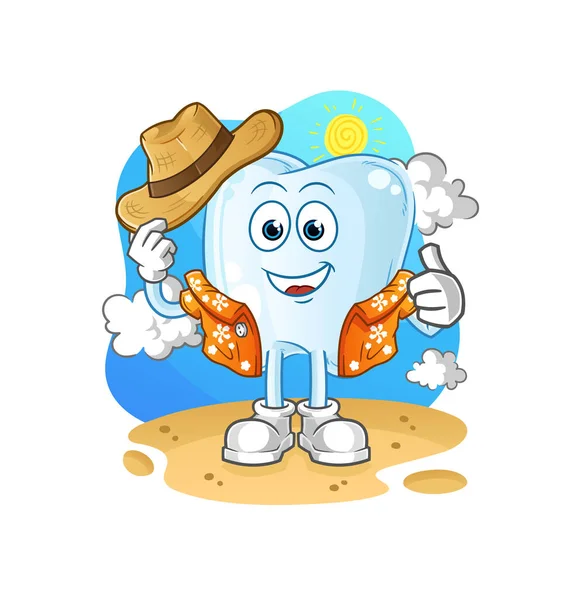 Tooth Vacation Cartoon Mascot Vector — Stock Vector