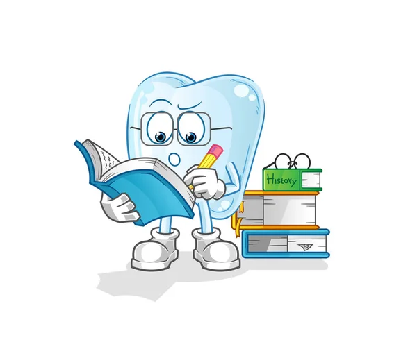 Tooth Studying Mascot Cartoon Vector — Stock Vector