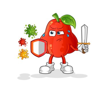 su elması virüslere karşı çizgi film. çizgi film maskotu vektörü