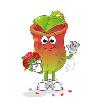 Buket maskotlu ihtiyaçlar. çizgi film vektörü