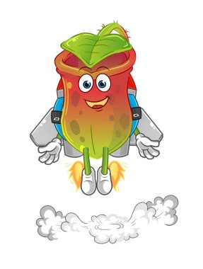 Sırt roketi maskotlu iğneler. çizgi film vektörü