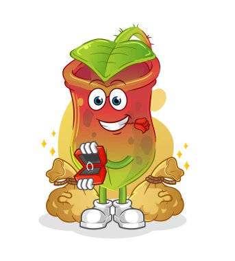 İhtiyaçlar yüzükle teklif edilir. çizgi film maskotu vektörü