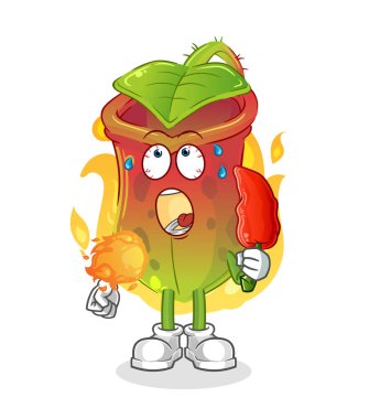 Nepenthes sıcak biber maskotu yer. çizgi film vektörü