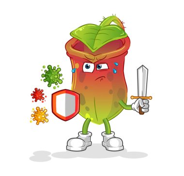 Virüs karikatürlerine karşı ihtiyaçlar. çizgi film maskotu vektörü