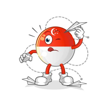 Kağıt uçak karakterli Singapur bayrağı. çizgi film maskotu vektörü