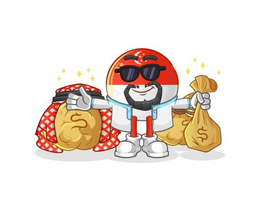 Singapur bayrağı zengin Arap maskotu. çizgi film vektörü