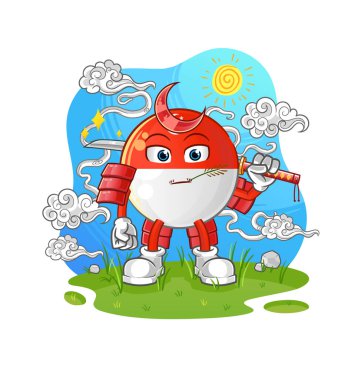 Singapur bayrağı samuray çizgi filmi. çizgi film maskotu vektörü