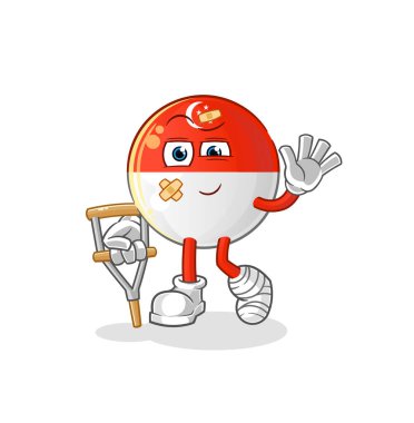 Singapur bayrağı topallıyor. çizgi film maskotu vektörü