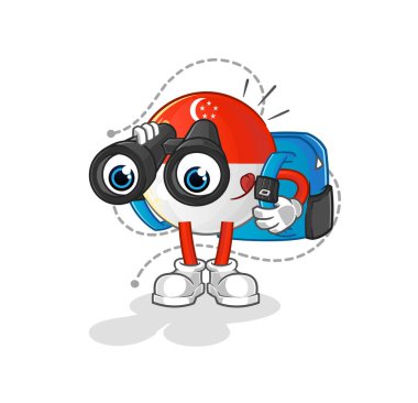 Dürbünlü Singapur bayrağı. çizgi film maskotu vektörü