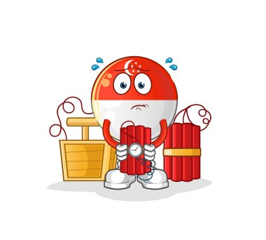 Singapur bayrağında dinamit karakteri var. çizgi film maskotu vektörü