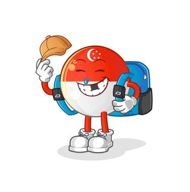 Singapur bayrağı okul vektörüne gidiyor. çizgi film karakteri