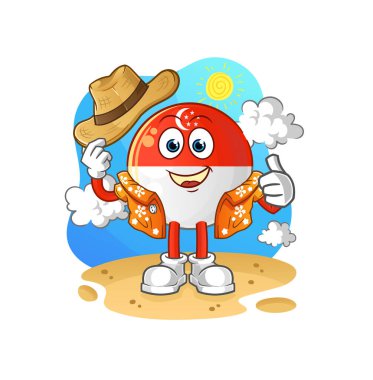 Singapur bayrağı tatile gidiyor. çizgi film maskotu vektörü