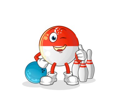 Singapur bayrağı bowling oynuyor. karakter vektörü