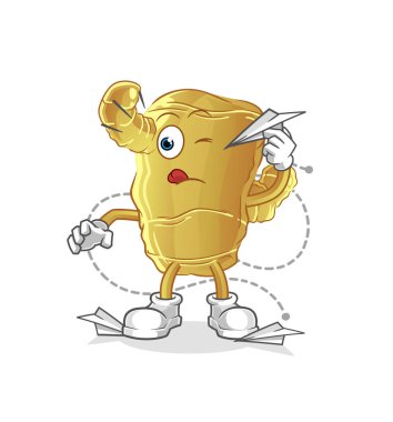 Kağıttan uçak karakteri olan kızıl. çizgi film maskotu vektörü