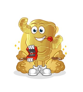 Ginger yüzükle evlenme teklif ediyor. çizgi film maskotu vektörü