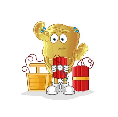 Ginger 'ın elinde dinamit karakteri var. çizgi film maskotu vektörü