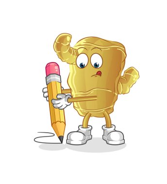 Ginger kalemle yaz. çizgi film maskotu vektörü