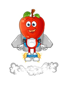 Sırt roketi maskotlu elma kafalı çizgi film. çizgi film vektörü