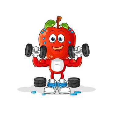 Elma kafalı çizgi film ağırlık idmanı illüstrasyonu. karakter vektörü