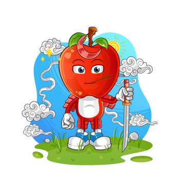 Elma kafalı samuray çizgi filmi. çizgi film maskotu vektörü