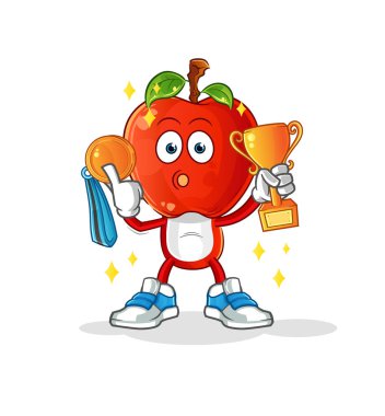 Elma kafalı çizgi film galibi trophie ile. çizgi film karakteri