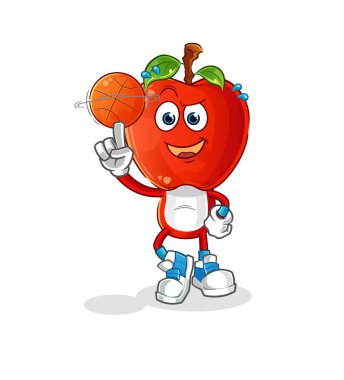 Elma kafalı çizgi film, basket topu maskotu oynuyor. çizgi film vektörü