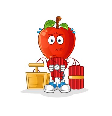 Elma kafalı çizgi film karakteri dinamit taşıyor. çizgi film vektörü