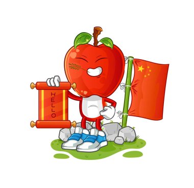 Elma kafalı Çin çizgi filmi. çizgi film maskotu vektörü