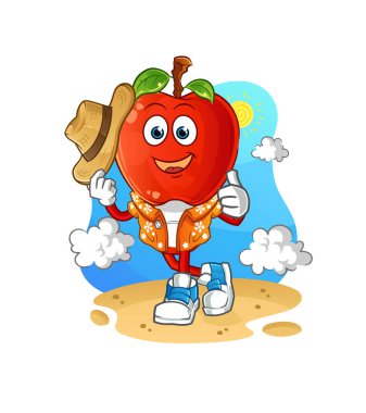 Elma kafalı karikatür tatile çıkıyor. çizgi film maskotu vektörü