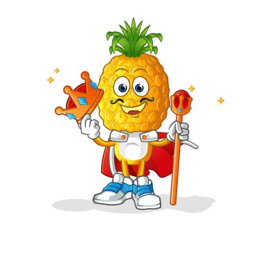 Ananas kafalı karikatür kral vektörü. çizgi film karakteri