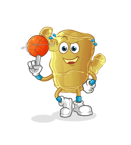 Zenzero Giocare Basket Palla Mascotte Vettore Dei Cartoni Animati — Vettoriale Stock