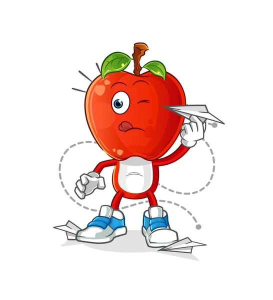 Карикатура Яблочную Голову Бумажным Плоскостным Характером Вектор Мультфильмов — стоковый вектор
