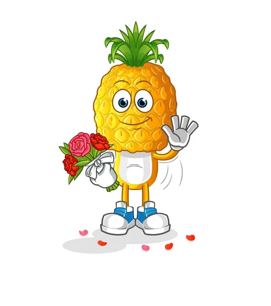Dessin Animé Tête Ananas Avec Mascotte Bouquet Vecteur Dessin Animé — Image vectorielle