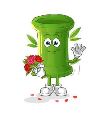 Buket maskotlu bambu. çizgi film vektörü