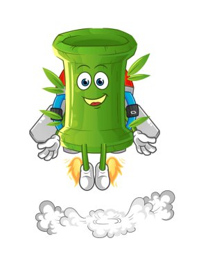 Sırt roketi maskotlu bambu. çizgi film vektörü