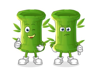 Bambu başparmaklar yukarı ve baş parmaklar aşağı. çizgi film maskotu vektörü