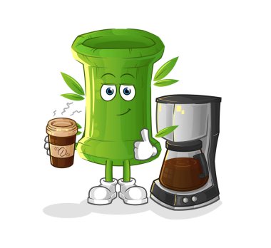 Bambu kahve illüstrasyonu içiyor. karakter vektörü