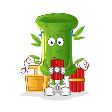 Bambuların elinde dinamit karakteri. çizgi film maskotu vektörü