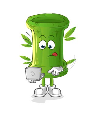 Laptop maskotlu bambu. çizgi film vektörü